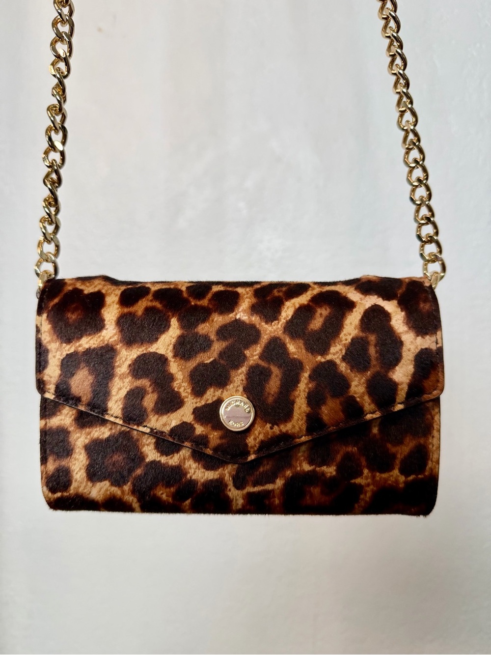 Authentic Michael Kors Leopard Print Wallet on Chain Crossbody Bag